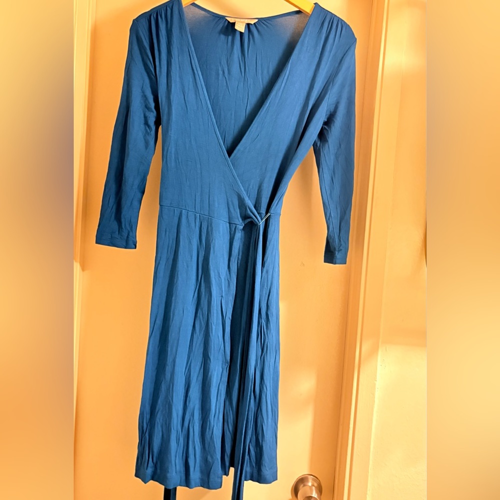 Banana Republic Blue Wrap-Front Long Sleeve Midi Dress